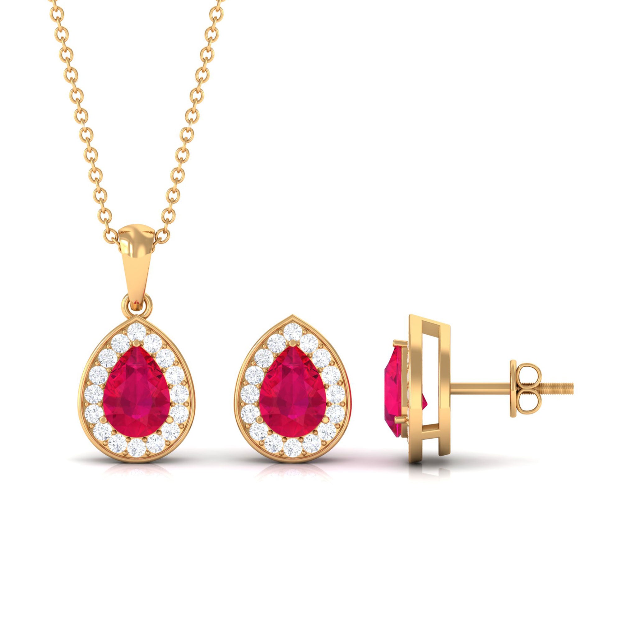 3.25 CT Pear Cut Ruby and Moissanite Pendant and Earring Set Ruby - ( AAA ) - Quality - Rosec Jewels