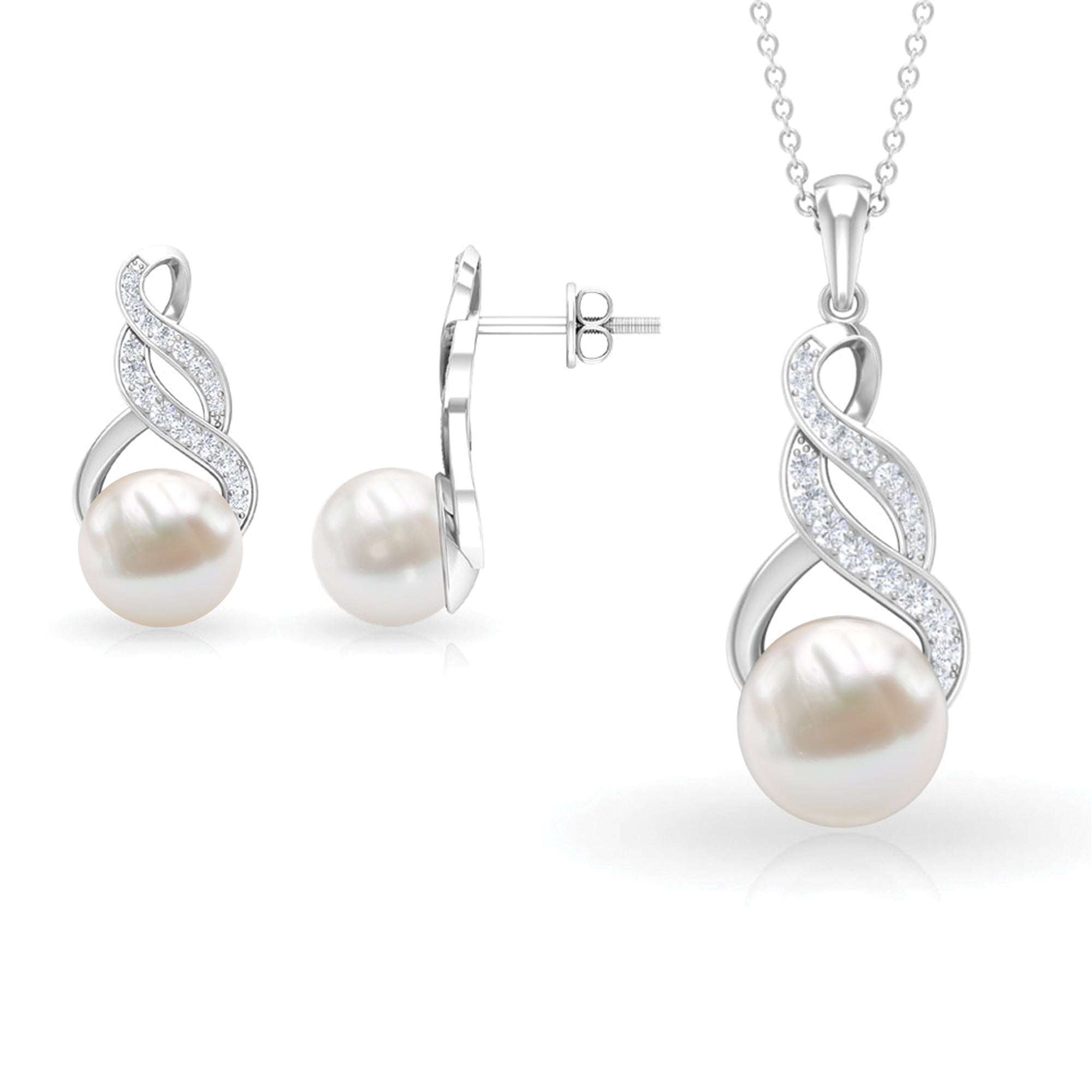 Freshwater Pearl Drop and Moissanite Bridal Jewelry Set Freshwater Pearl - ( AAA ) - Quality - Rosec Jewels