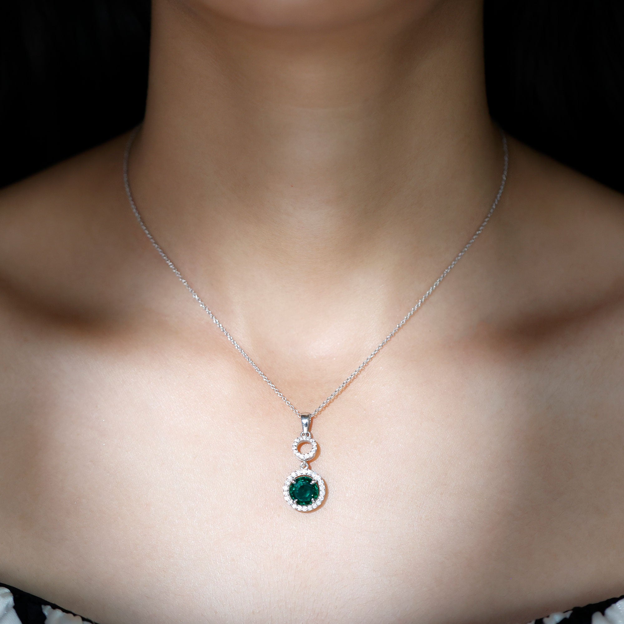 2.75 CT Certified Lab Created Emerald Dangle Necklace with Zircon Lab Created Emerald - ( AAAA ) - Quality - Rosec Jewels