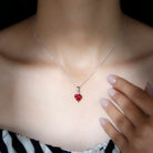 2 CT Created Ruby Heart Pendant Necklace with Zircon Lab Created Ruby - ( AAAA ) - Quality - Rosec Jewels