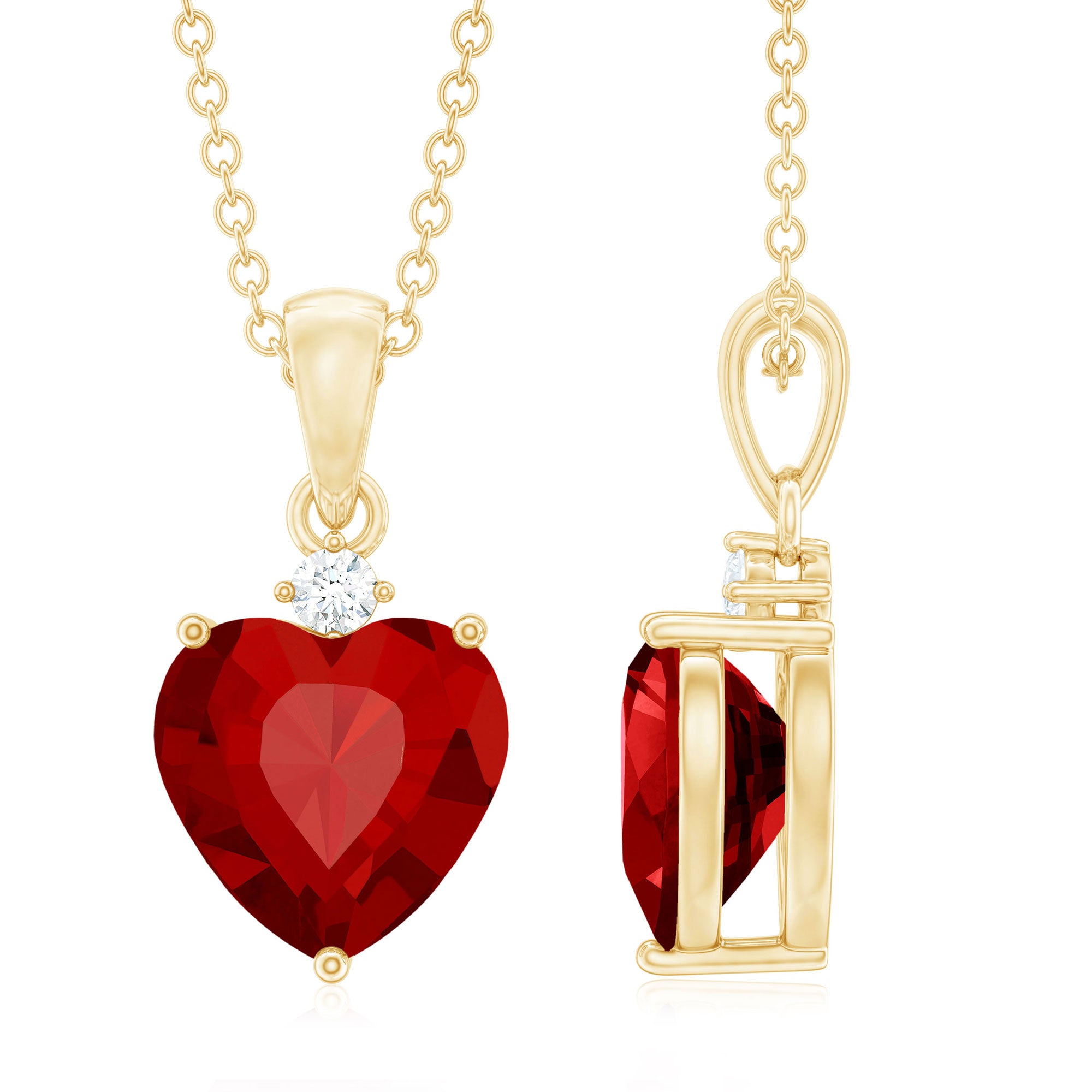 2 CT Created Ruby Heart Pendant Necklace with Zircon Lab Created Ruby - ( AAAA ) - Quality - Rosec Jewels