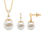 Real Freshwater Pearl and Diamond Drop Pendant and Earrings Set Freshwater Pearl - ( AAA ) - Quality - Rosec Jewels