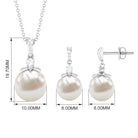 Real Freshwater Pearl and Diamond Drop Pendant and Earrings Set Freshwater Pearl - ( AAA ) - Quality - Rosec Jewels