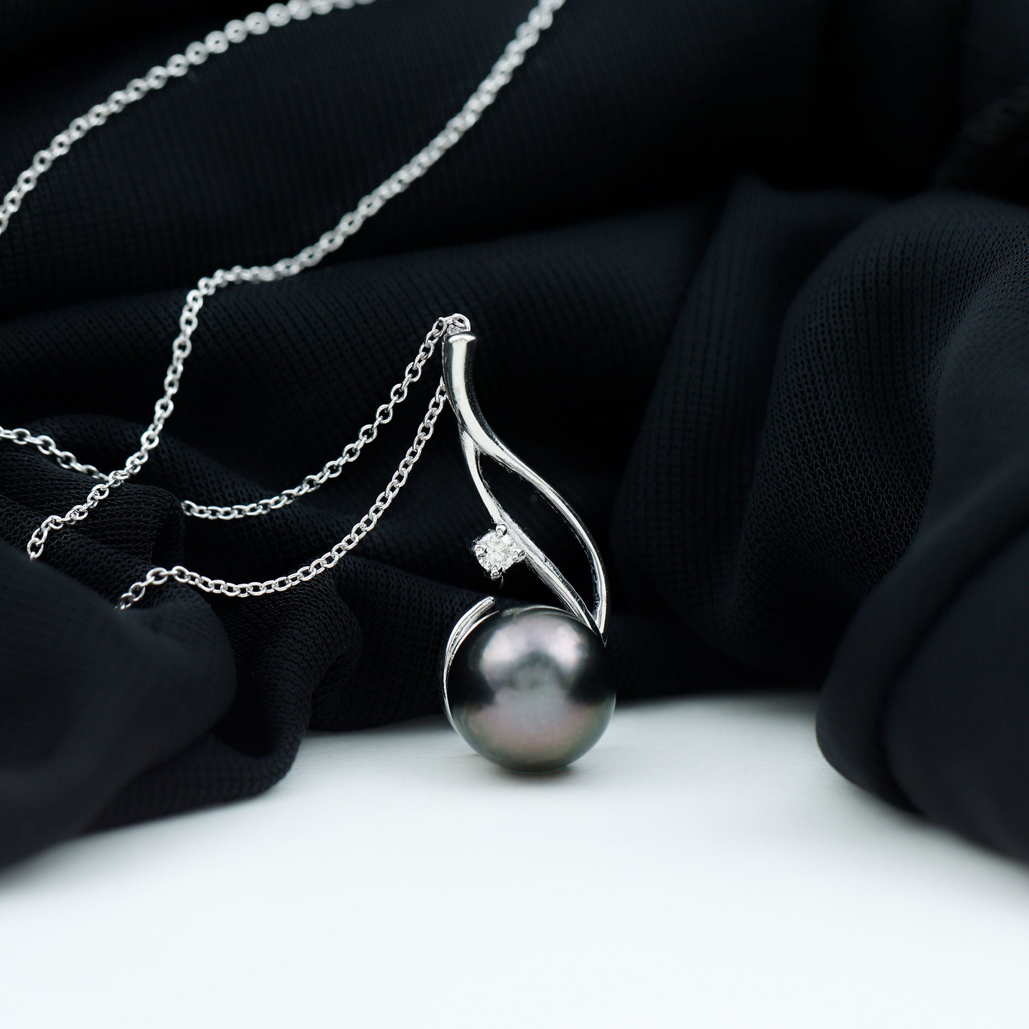 Classic Tahitian Pearl and Moissanite Drop Pendant with Hidden Bail Tahitian pearl - ( AAA ) - Quality - Rosec Jewels