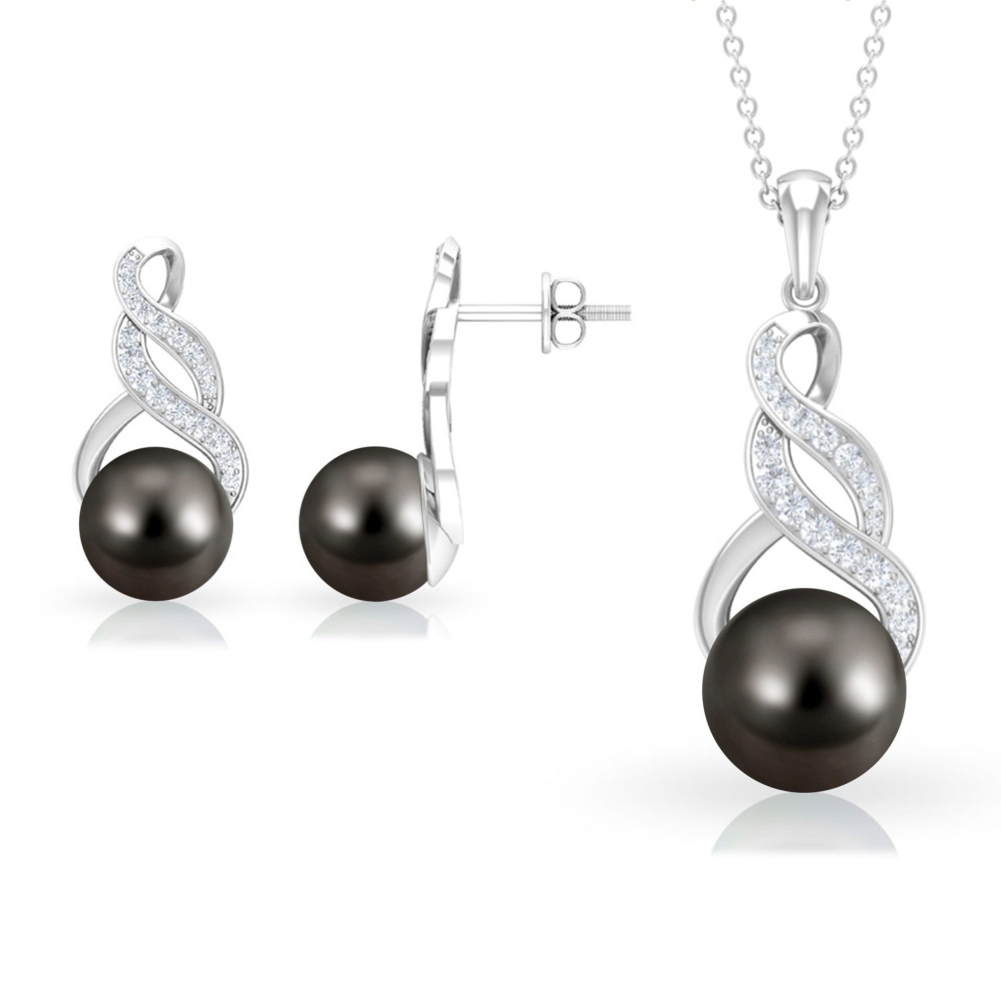 24.25 CT Natural Tahitian Pearl Bridal Infinity Drop Jewelry Set with Moissanite Tahitian pearl - ( AAA ) - Quality - Rosec Jewels