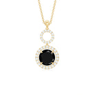 Black Onyx and Diamond Halo Dangle Pendant Necklace Black Onyx - ( AAA ) - Quality - Rosec Jewels