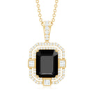 Vintage Inspired Octagon Black Spinel Pendant with Diamond Black Spinel - ( AAA ) - Quality - Rosec Jewels