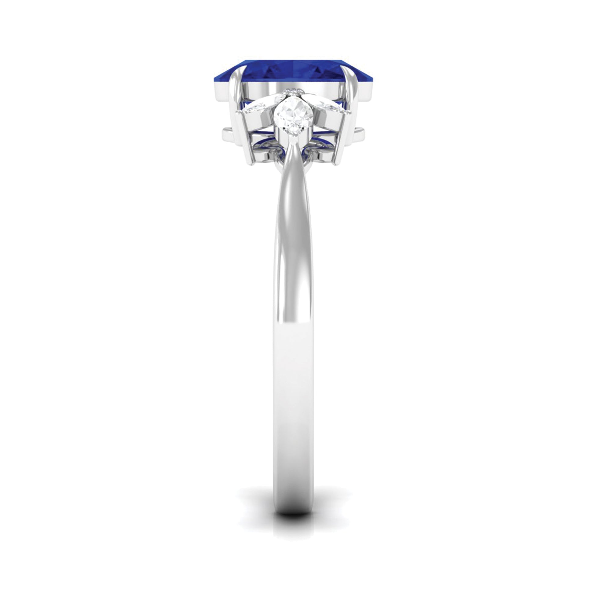 Oval Created Blue Sapphire Solitaire Ring with Diamond Trio Lab Created Blue Sapphire - ( AAAA ) - Quality - Rosec Jewels