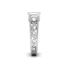 Emerald Cut Moissanite Solitaire Band Ring with Ivy Scroll Shank Moissanite - ( D-VS1 ) - Color and Clarity - Rosec Jewels