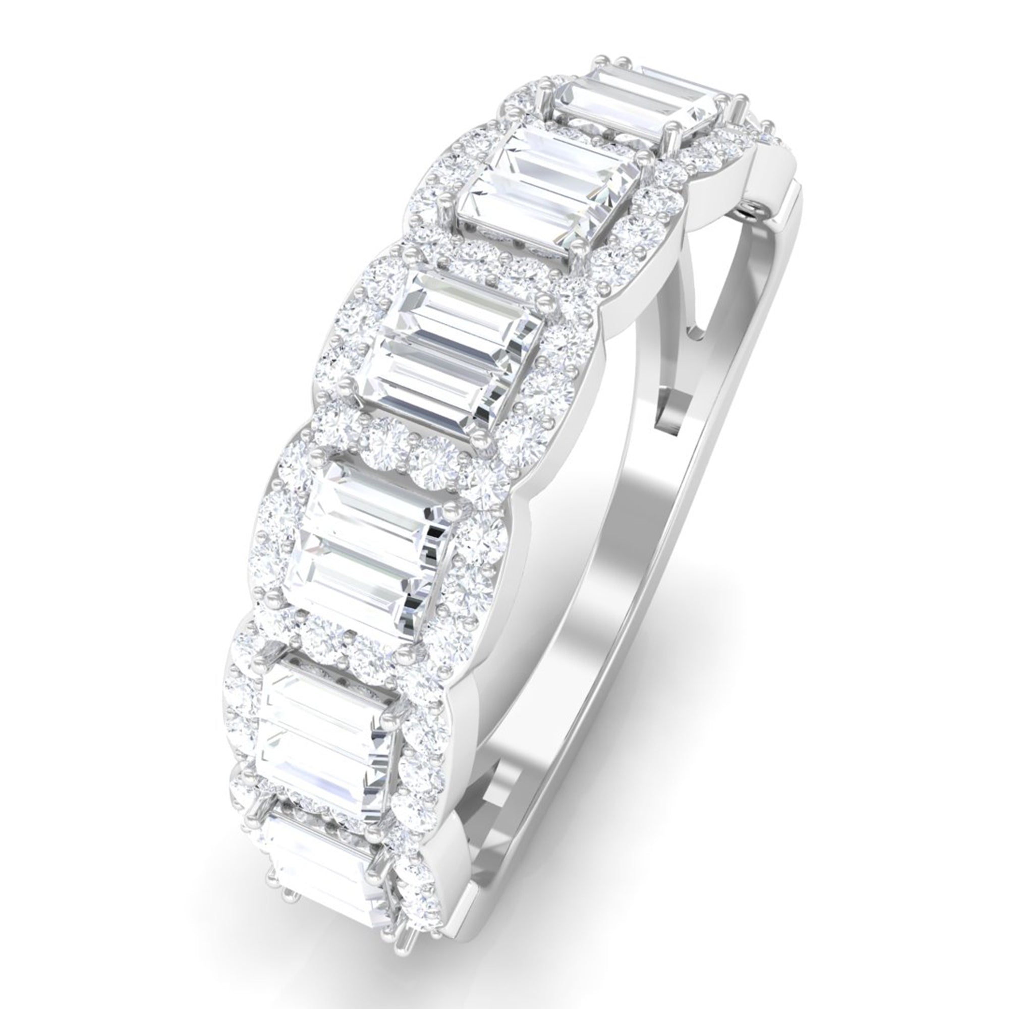 Designer Baguette Moissanite Half Eternity Band Ring Moissanite - ( D-VS1 ) - Color and Clarity - Rosec Jewels