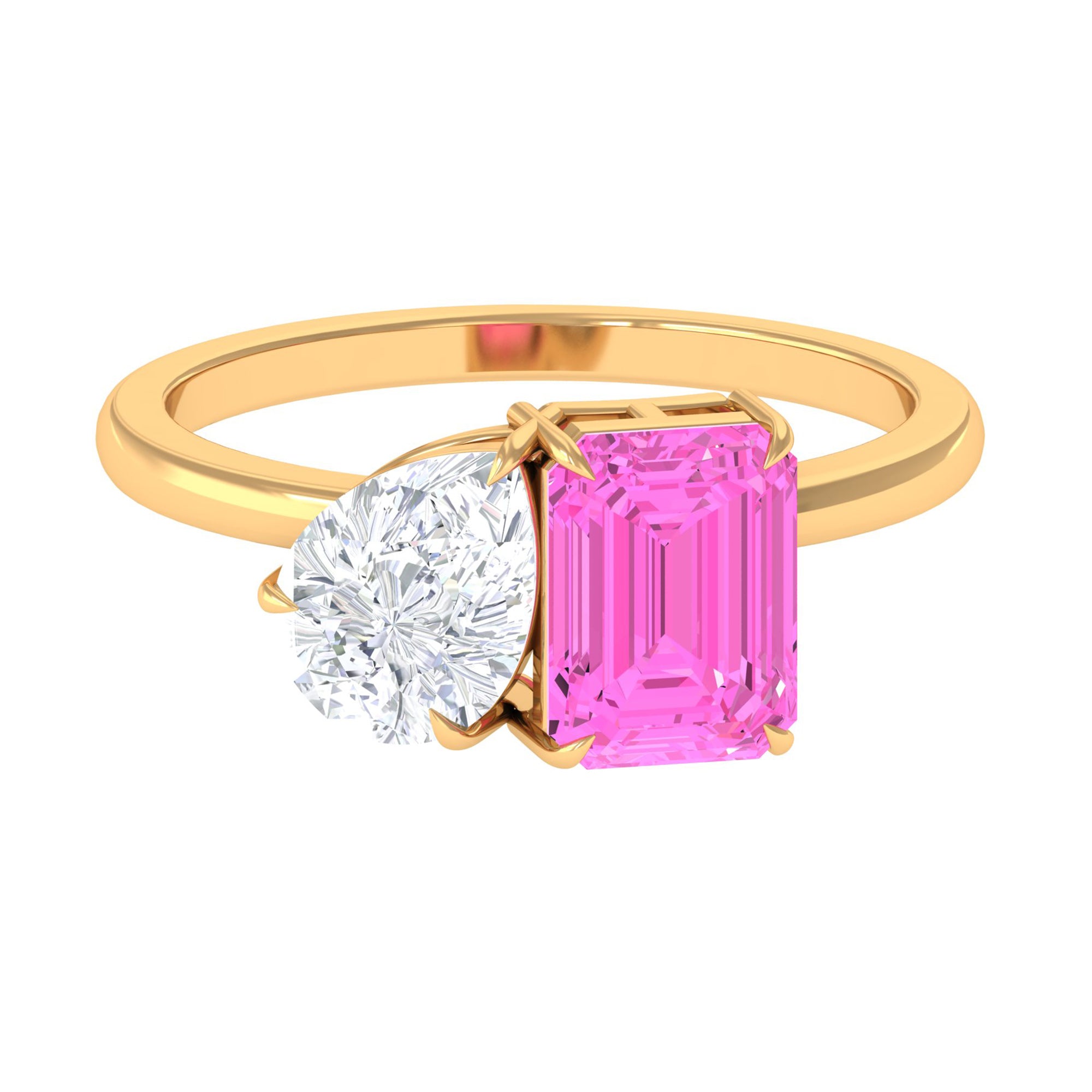 Toi Et Moi Ring with Created Pink Sapphire and Moissanite Lab Created Pink Sapphire - ( AAAA ) - Quality - Rosec Jewels