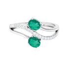 1 CT Two Stone Bypass Emerald Engagement Ring with Diamond Emerald - ( AAA ) - Quality - Rosec Jewels