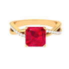 Asscher Cut Lab Grown Ruby Solitaire Ring with Diamond Infinity Shank Lab Created Ruby - ( AAAA ) - Quality - Rosec Jewels