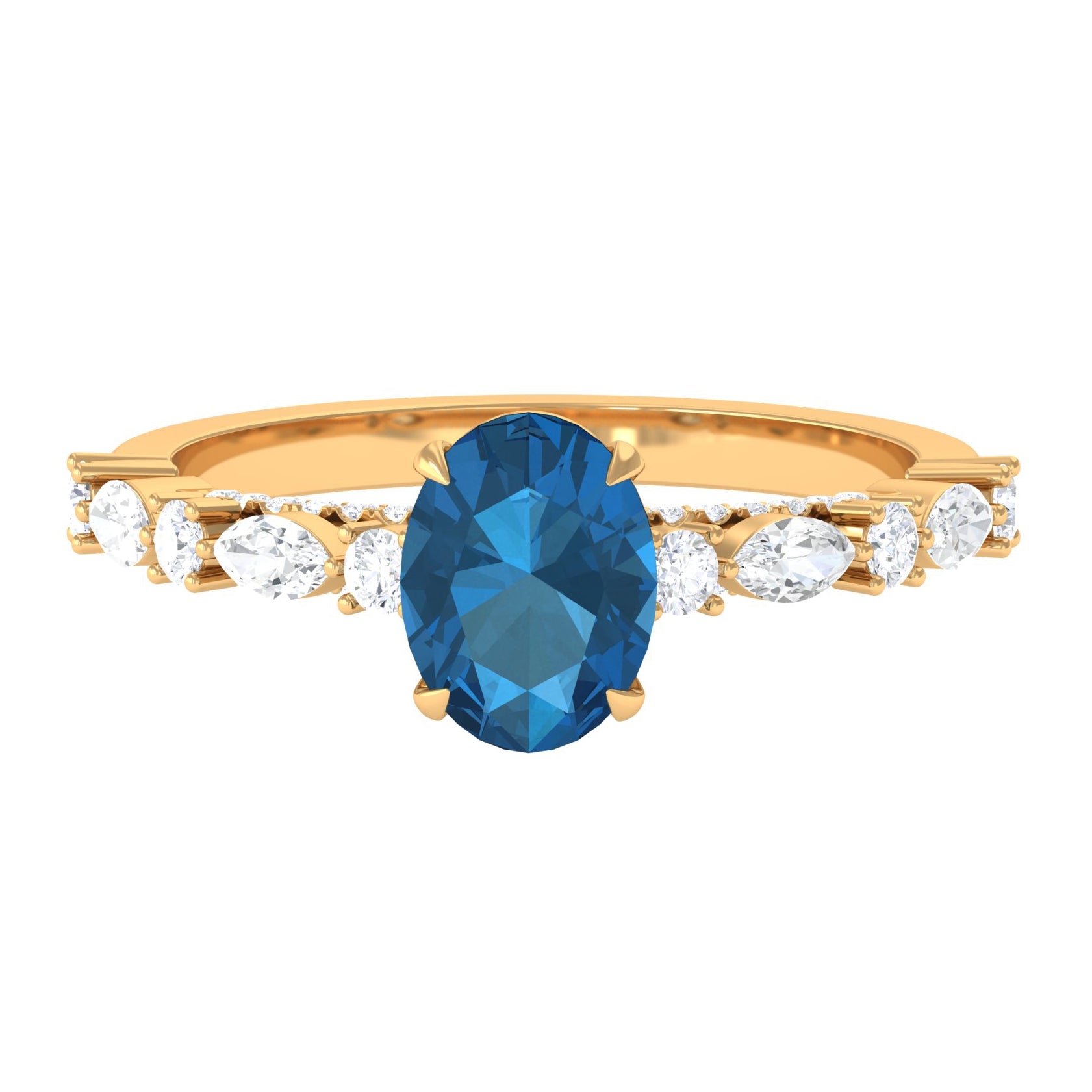 2.25 CT Solitaire Accent Ring with Created London Blue Topaz and Diamond London Blue Topaz - ( AAA ) - Quality - Rosec Jewels