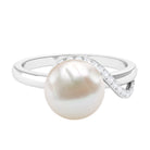 Designer Freshwater Pearl Solitaire Engagement Ring with Moissanite Accent Freshwater Pearl - ( AAA ) - Quality - Rosec Jewels