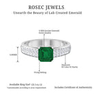 Asscher Cut Lab Grown Emerald Engagement Ring with Diamond Side Stones Lab Created Emerald - ( AAAA ) - Quality - Rosec Jewels