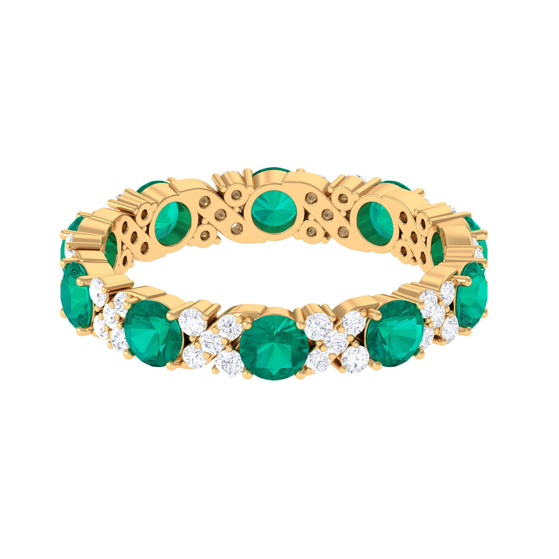 Round Shape Real Emerald Classic Eternity Band Ring with Moissanite Emerald - ( AAA ) - Quality - Rosec Jewels