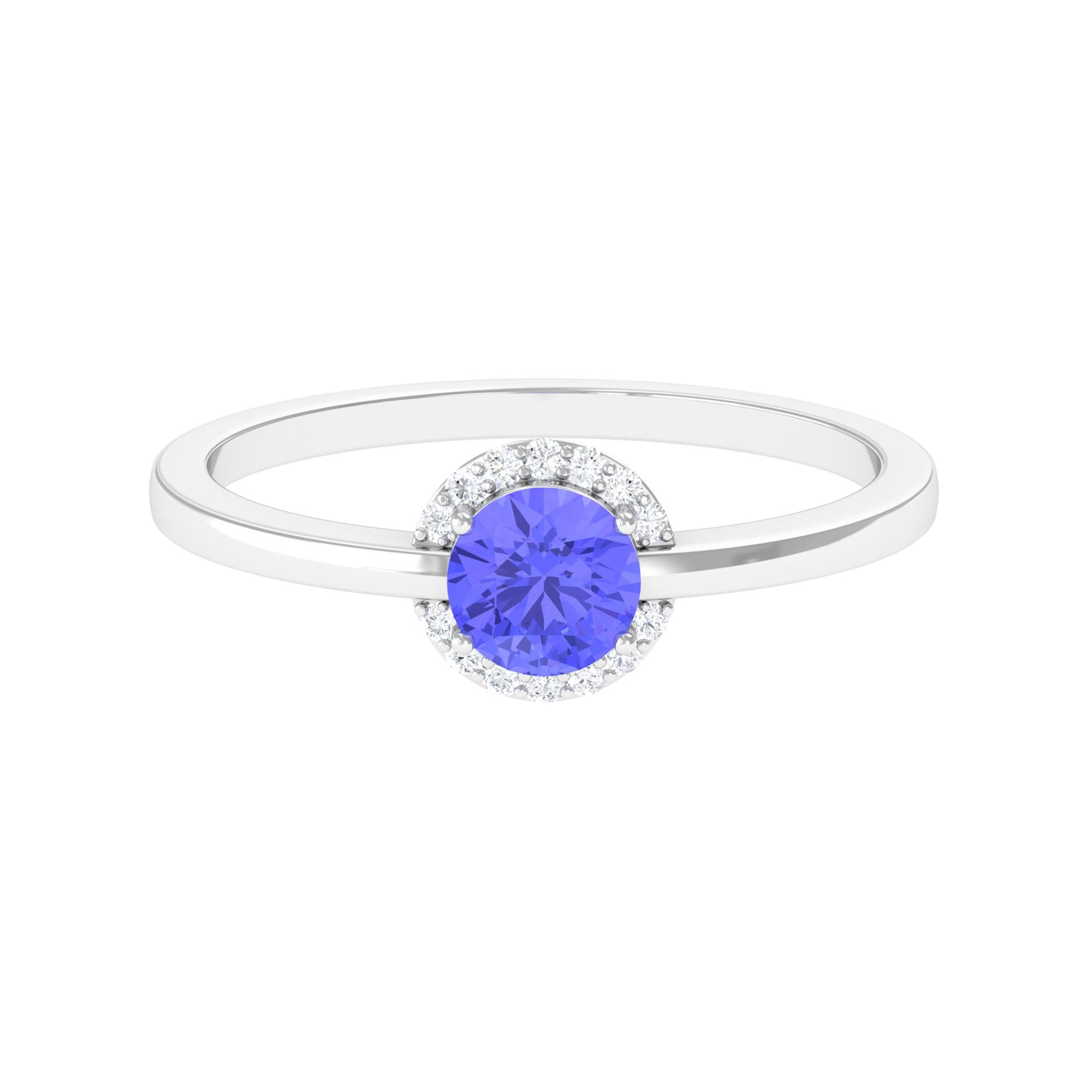 Minimal Round Tanzanite Engagement Ring with Diamond Halo Tanzanite - ( AAA ) - Quality - Rosec Jewels