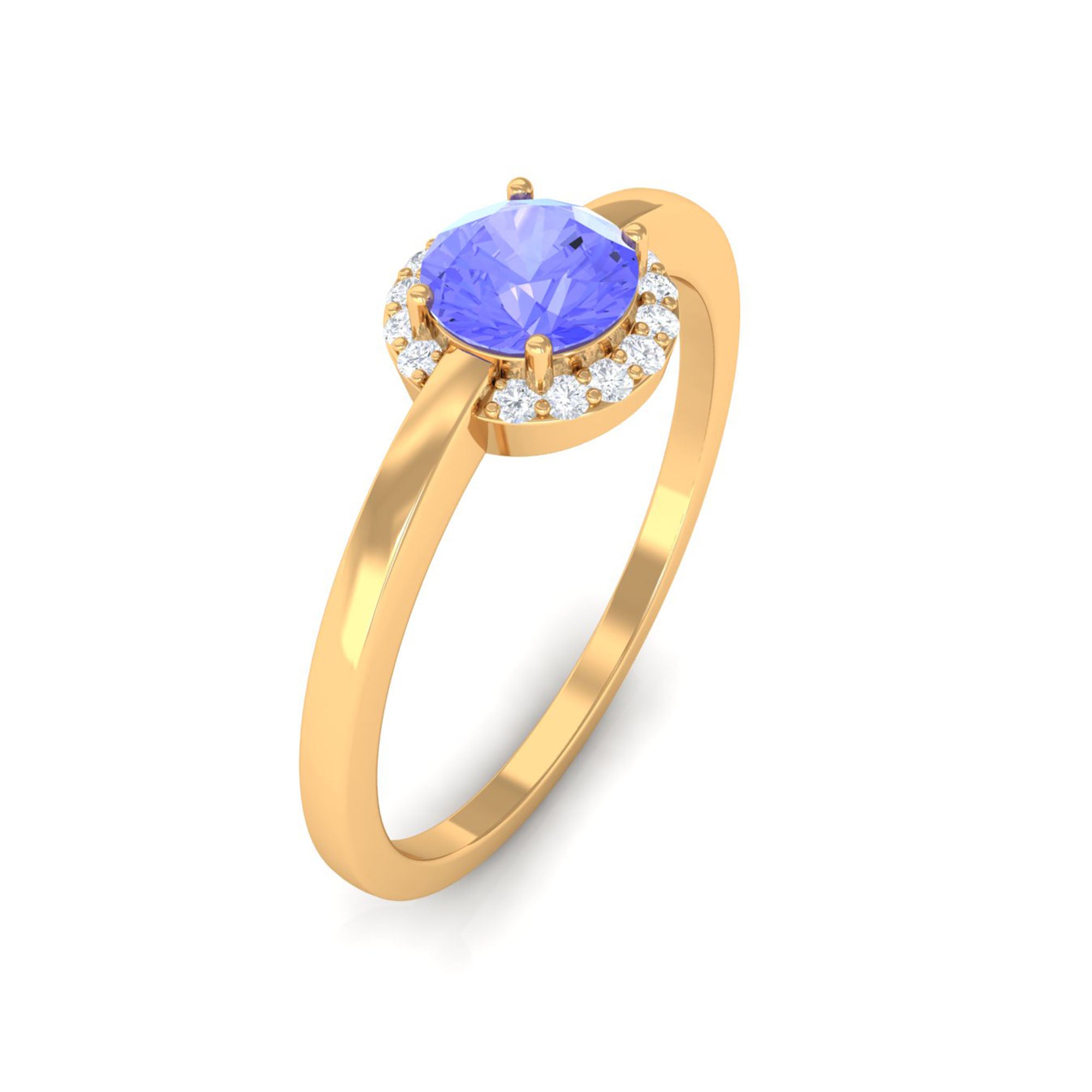 Minimal Round Tanzanite Engagement Ring with Diamond Halo Tanzanite - ( AAA ) - Quality - Rosec Jewels