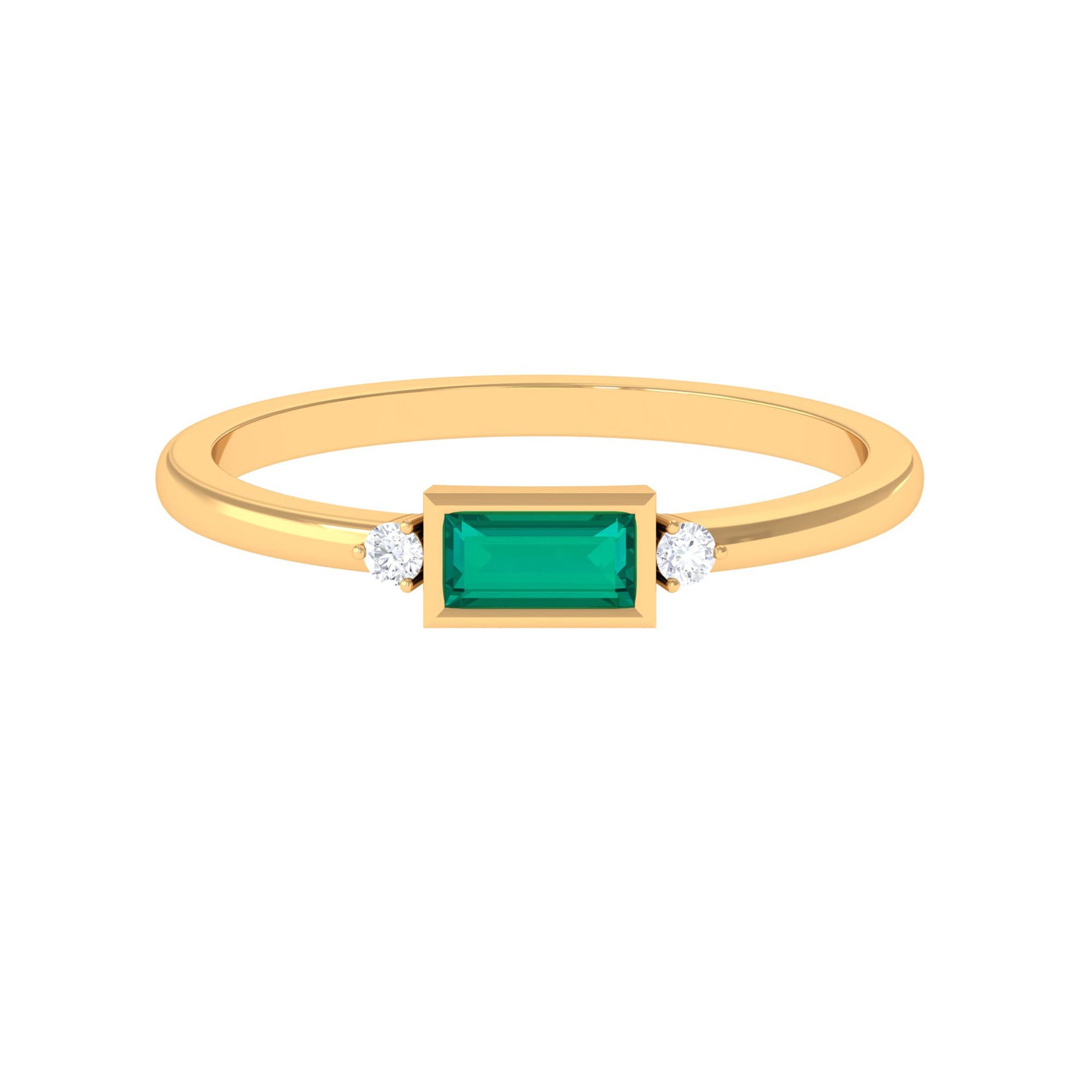 Baguette Cut Emerald East West Promise Ring with Diamond Emerald - ( AAA ) - Quality - Rosec Jewels