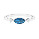 3/4 CT London Blue Topaz East West Promise Ring with Diamond London Blue Topaz - ( AAA ) - Quality - Rosec Jewels