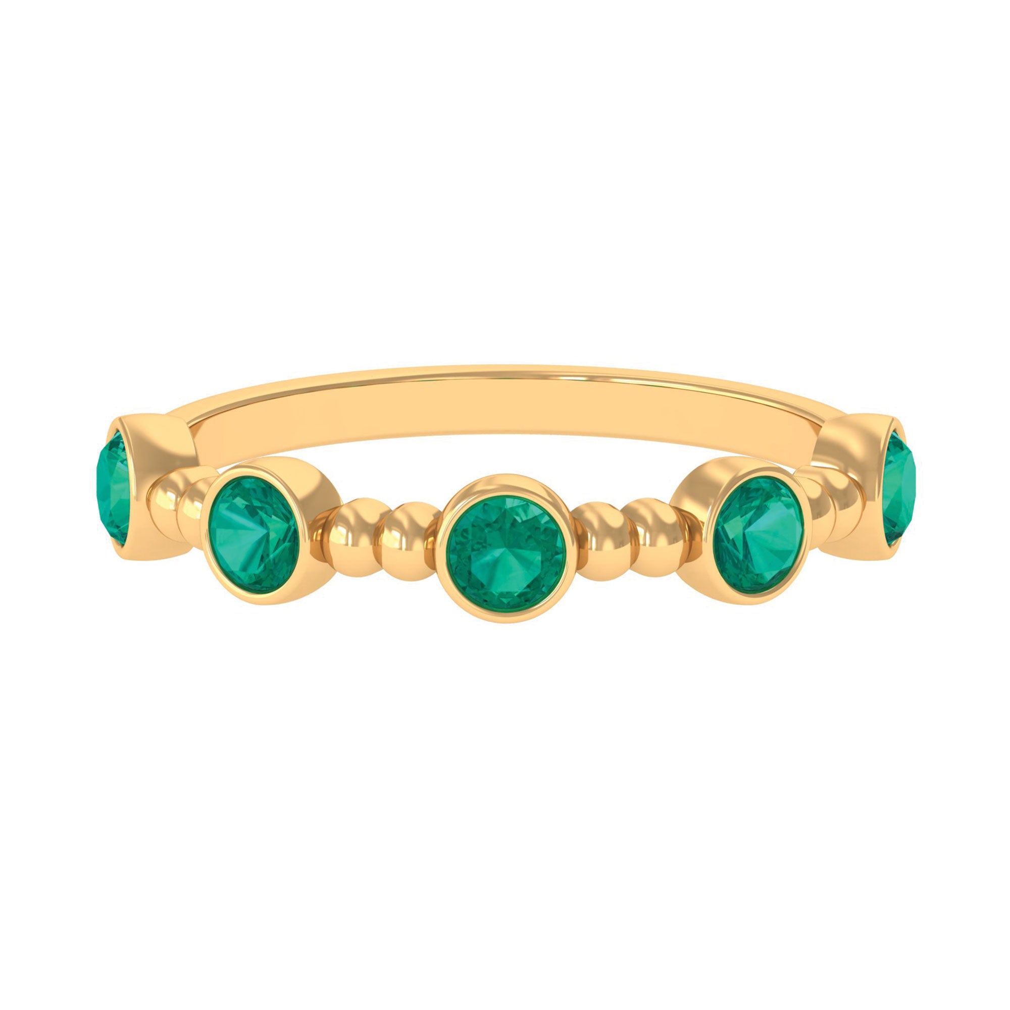 1/2 CT Bezel Set Emerald Gold Beaded Stackable Ring Emerald - ( AAA ) - Quality - Rosec Jewels