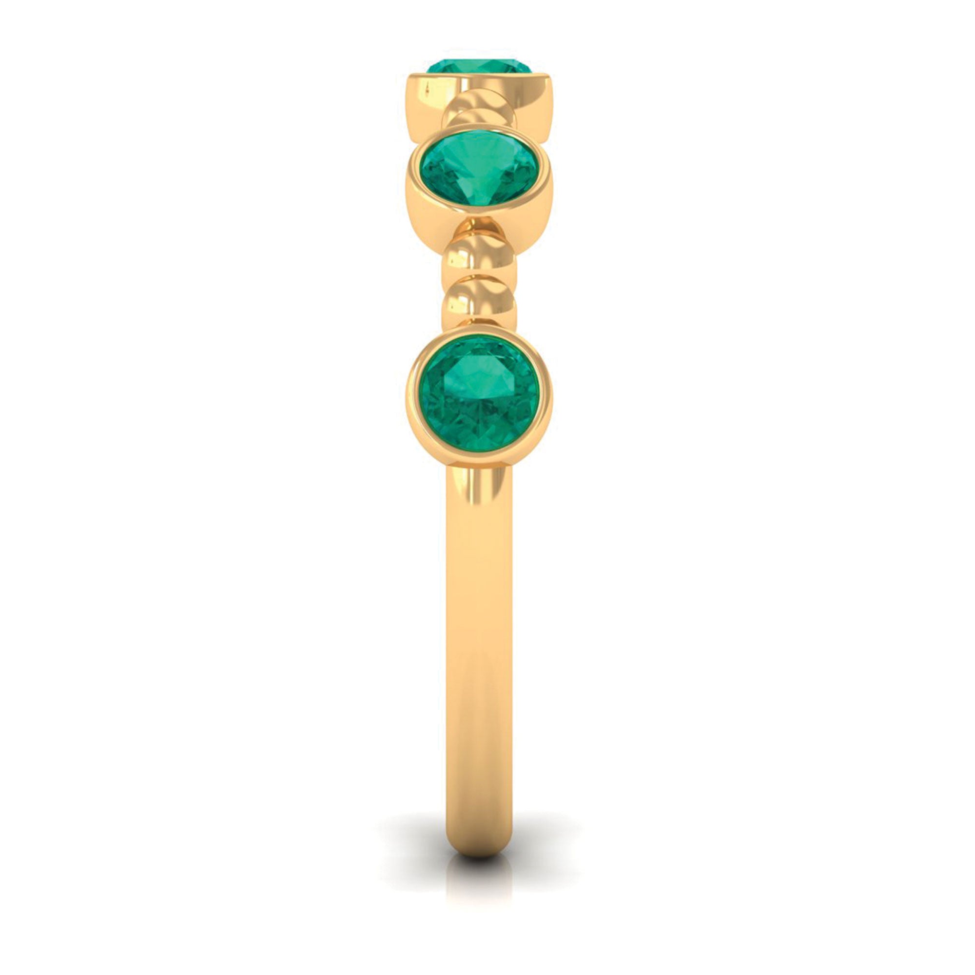 1/2 CT Bezel Set Emerald Gold Beaded Stackable Ring Emerald - ( AAA ) - Quality - Rosec Jewels