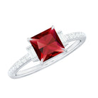 Claw Set Created Ruby Engagement Ring With Diamond Lab Created Ruby - ( AAAA ) - Quality - Rosec Jewels