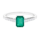 Real Emerald Solitaire Engagement Ring with Diamond Side Stones Emerald - ( AAA ) - Quality - Rosec Jewels