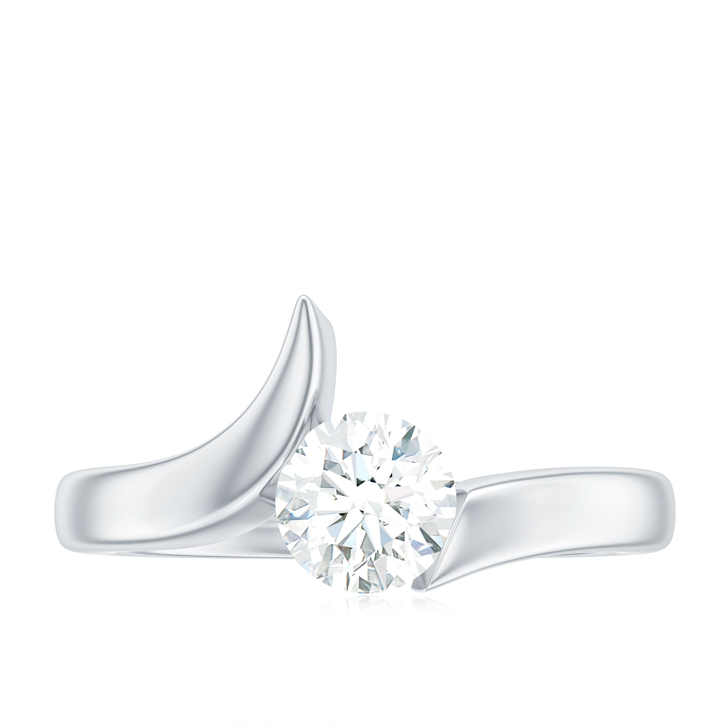 Round Certified Moissanite Solitaire Bypass Ring in Gold Moissanite - ( D-VS1 ) - Color and Clarity - Rosec Jewels