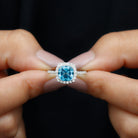 8 MM Cushion Cut Swiss Blue Topaz Solitaire and Diamond Halo Ring Swiss Blue Topaz - ( AAA ) - Quality - Rosec Jewels