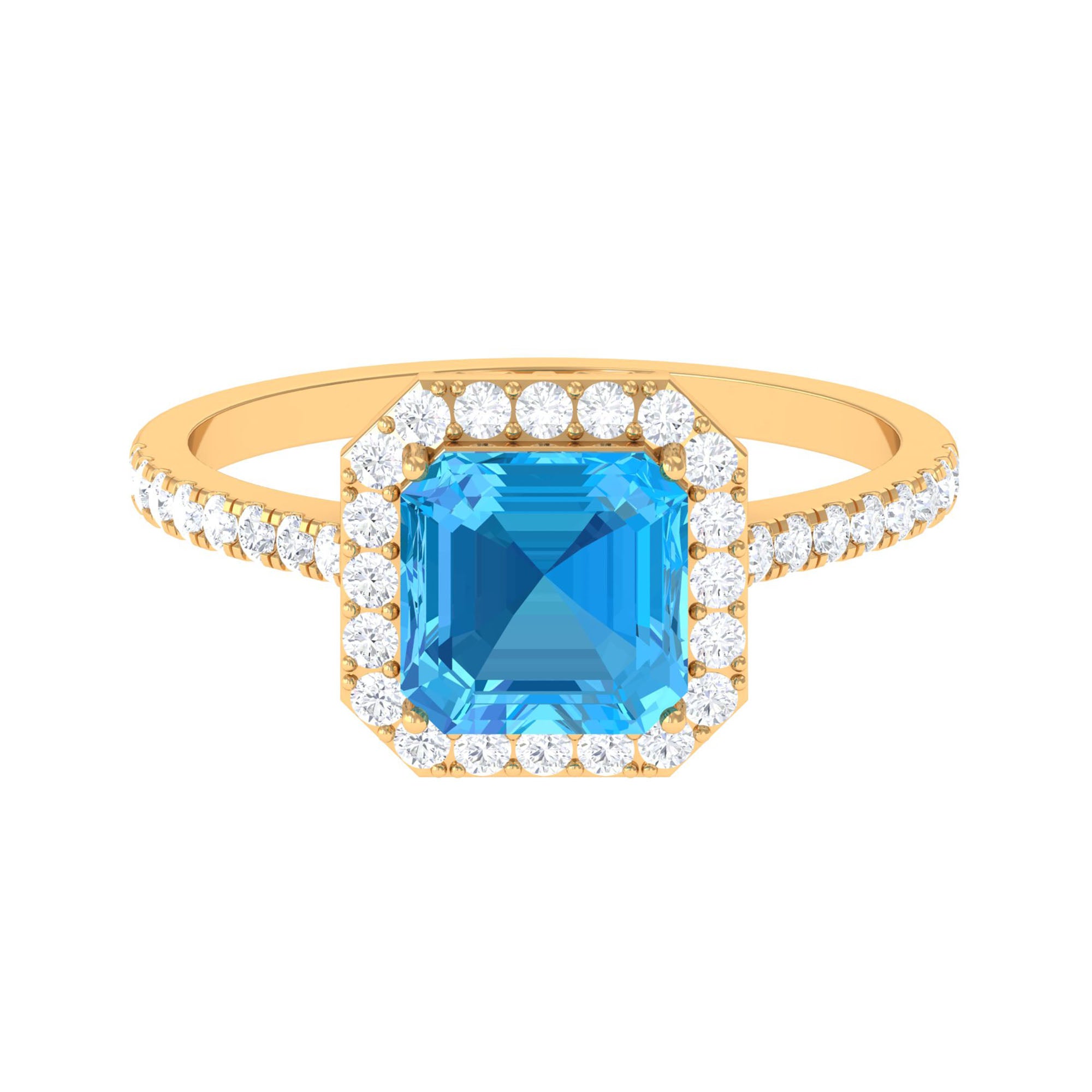 Natural Swiss Blue Topaz and Diamond Accent Engagement Ring Swiss Blue Topaz - ( AAA ) - Quality - Rosec Jewels