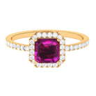 Natural Rhodolite Classic Engagement Ring With Diamond Halo Rhodolite - ( AAA ) - Quality - Rosec Jewels