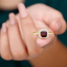 Natural Rhodolite Classic Engagement Ring With Diamond Halo Rhodolite - ( AAA ) - Quality - Rosec Jewels