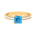 2 CT Swiss Blue Topaz Solitaire Ring with Princess Cut Moissanite Side Stones Swiss Blue Topaz - ( AAA ) - Quality - Rosec Jewels