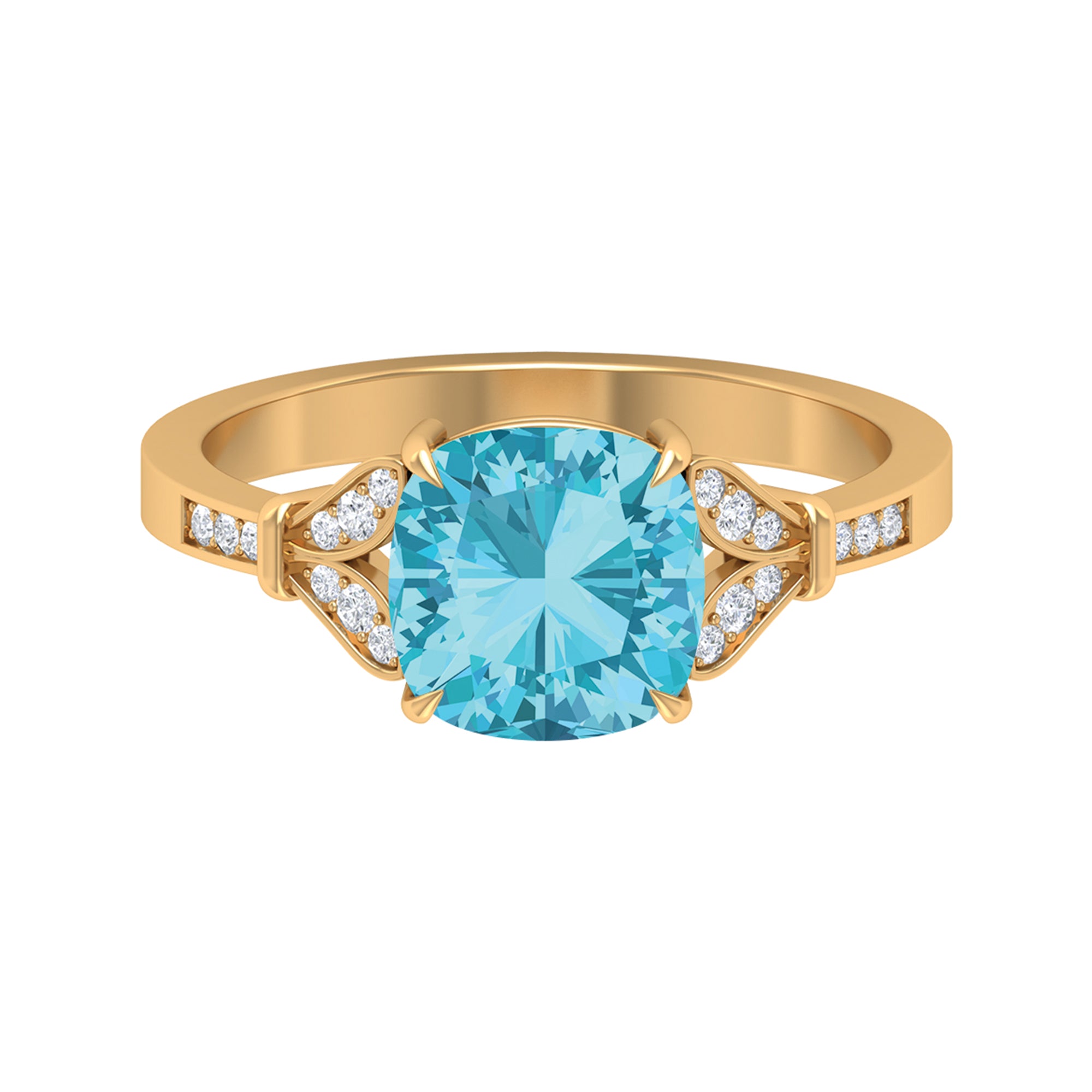 2.75 CT Cushion Cut Swiss Blue Topaz Solitaire with Diamond Side Stone Ring Swiss Blue Topaz - ( AAA ) - Quality - Rosec Jewels