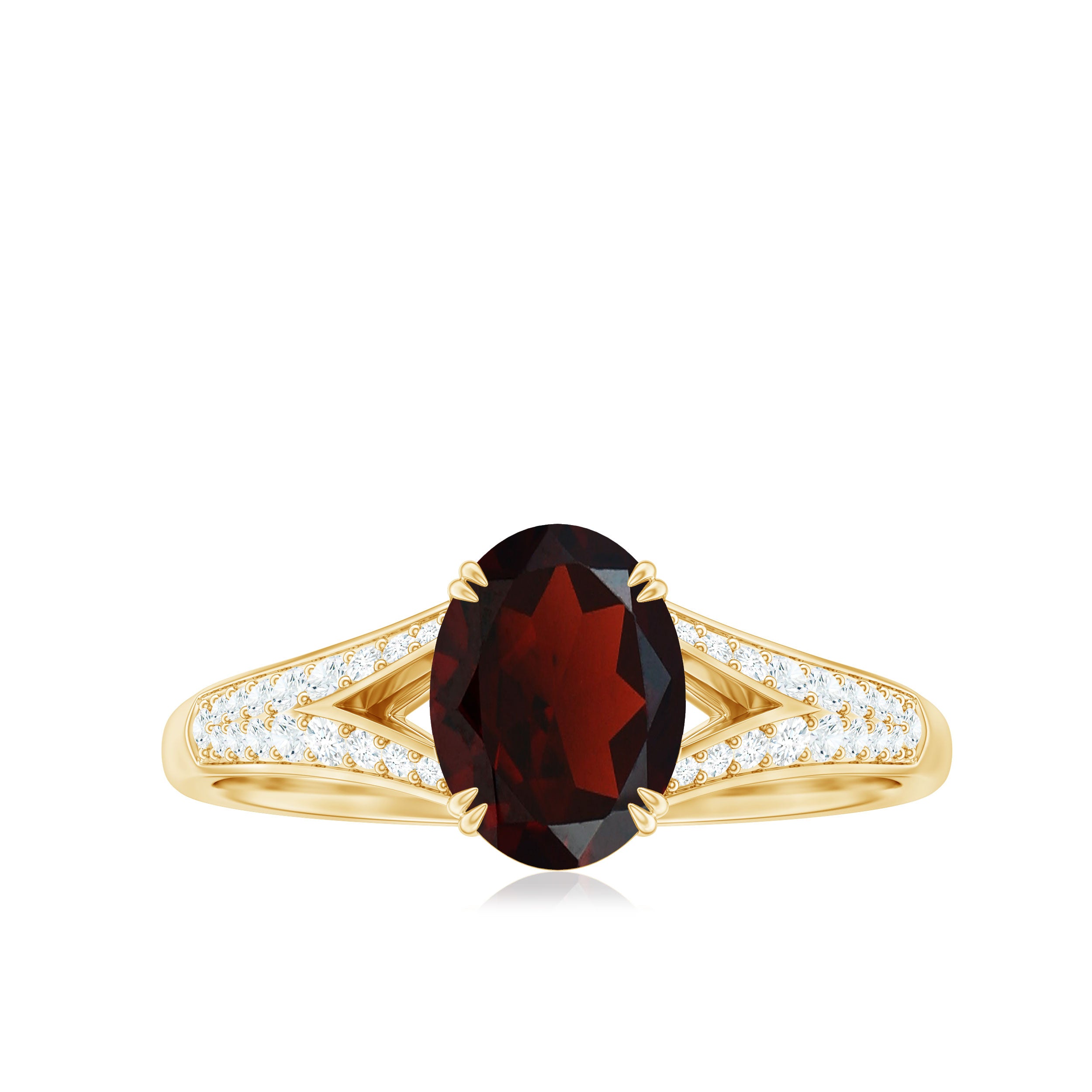 Oval Garnet Solitaire Engagement Ring with Diamond Garnet - ( AAA ) - Quality - Rosec Jewels