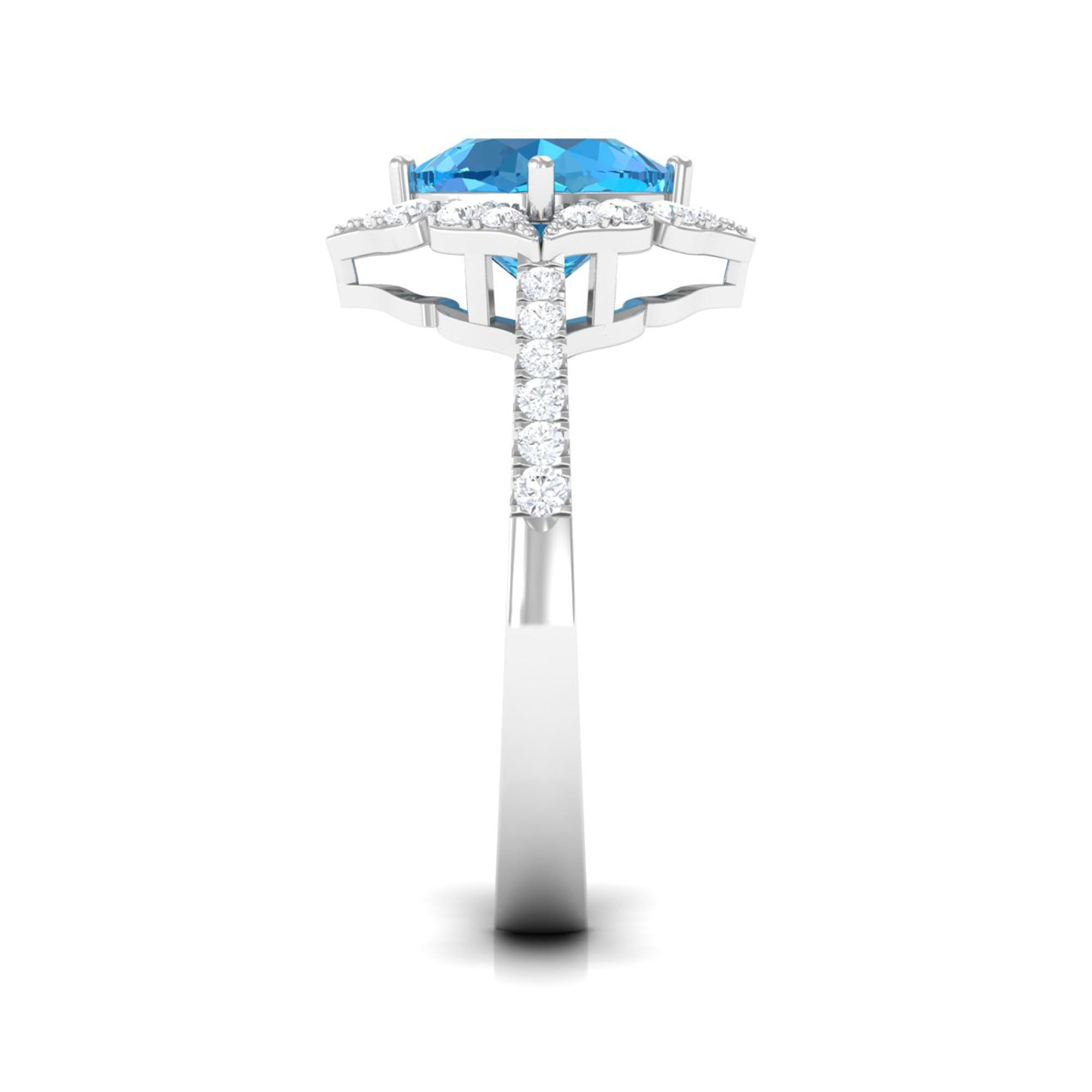 7 MM Art Deco Cushion Cut Swiss Blue Topaz Solitaire with Diamond Side Stone Ring Swiss Blue Topaz - ( AAA ) - Quality - Rosec Jewels