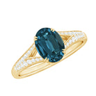 Oval Shape London Blue Topaz Solitaire Ring with Diamond Split Shank London Blue Topaz - ( AAA ) - Quality - Rosec Jewels