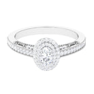 Oval Diamond Double Halo Engagement Ring with Beaded Detailing Diamond - ( HI-SI ) - Color and Clarity - Rosec Jewels