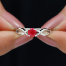 Round Ruby Solitaire Promise Ring in Crossover Shank Ruby - ( AAA ) - Quality - Rosec Jewels