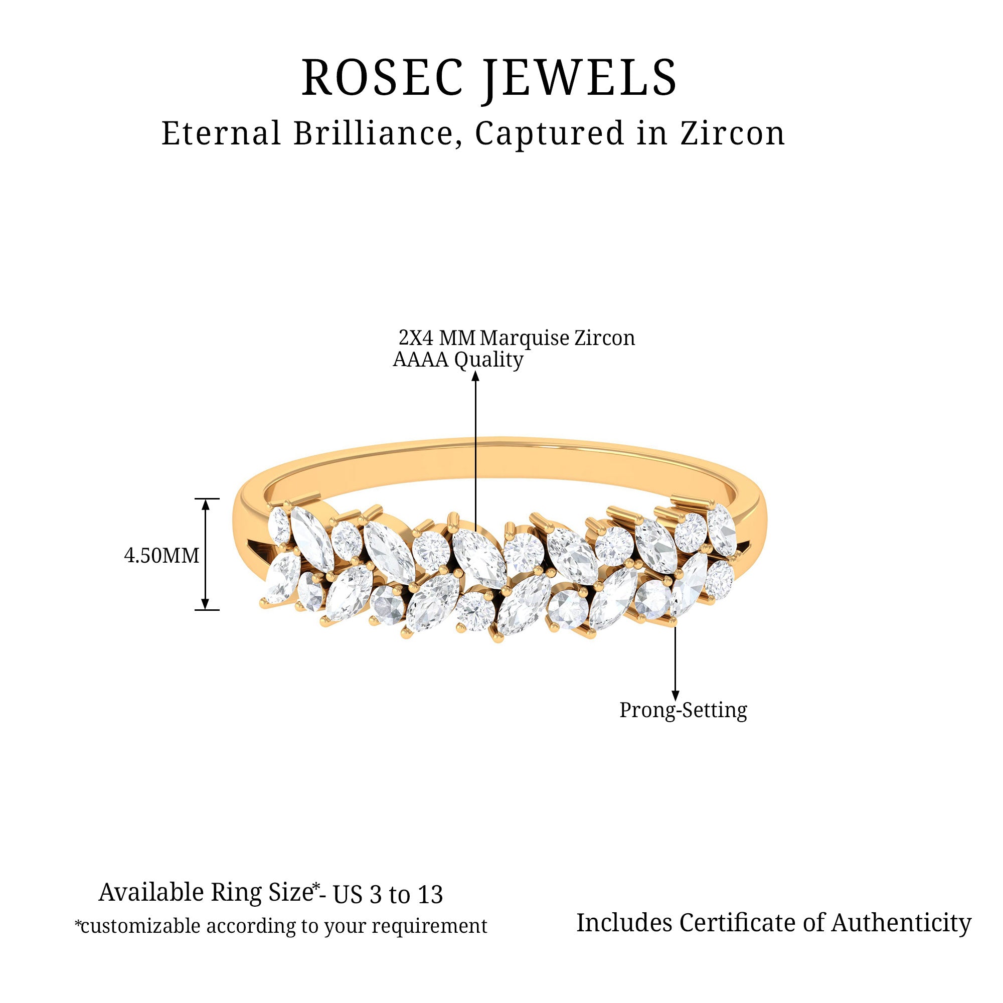 Marquise and Round Zircon Half Eternity Band Ring Zircon - ( AAAA ) - Quality - Rosec Jewels