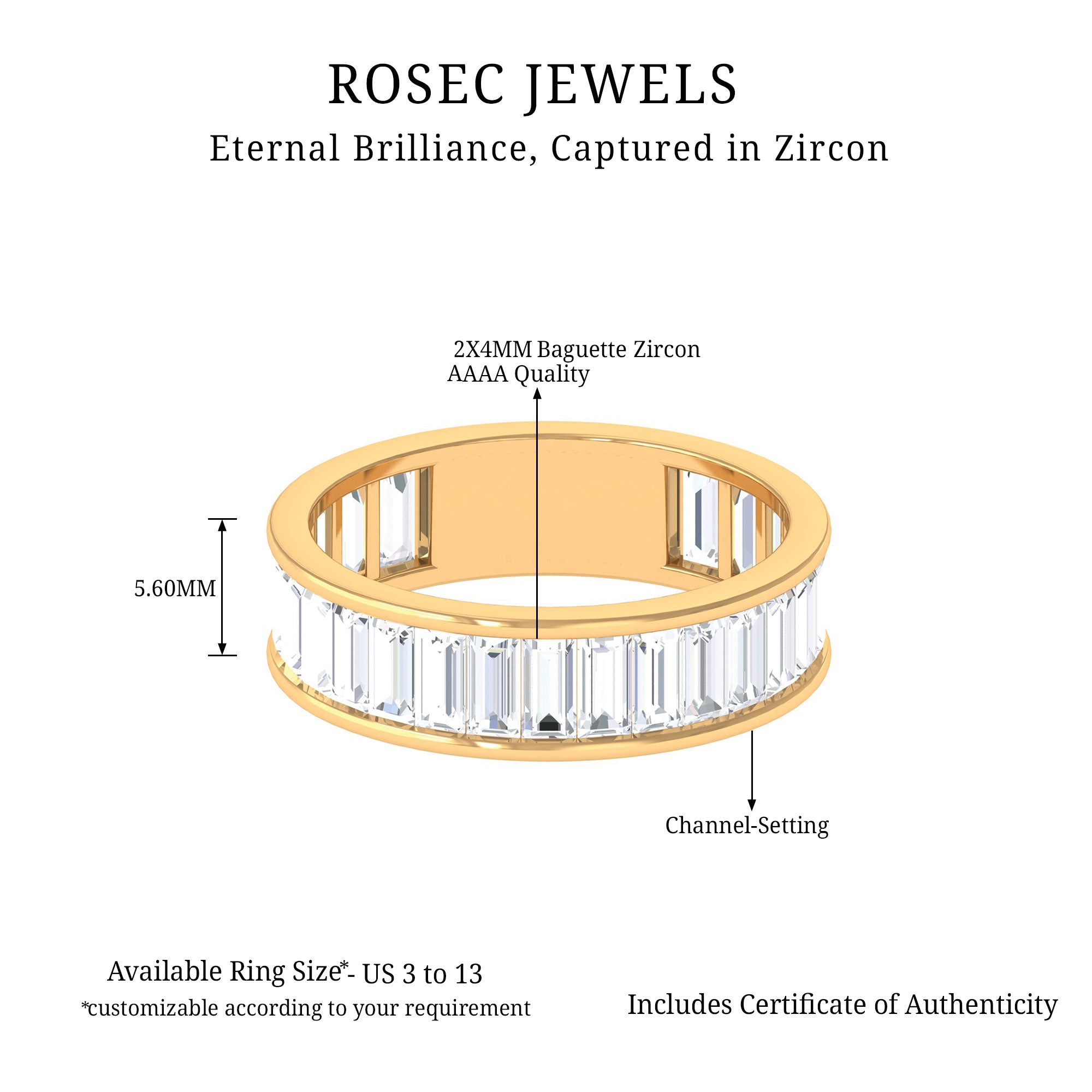 Baguette Cut Zircon Eternity Anniversary Band Ring Zircon - ( AAAA ) - Quality - Rosec Jewels