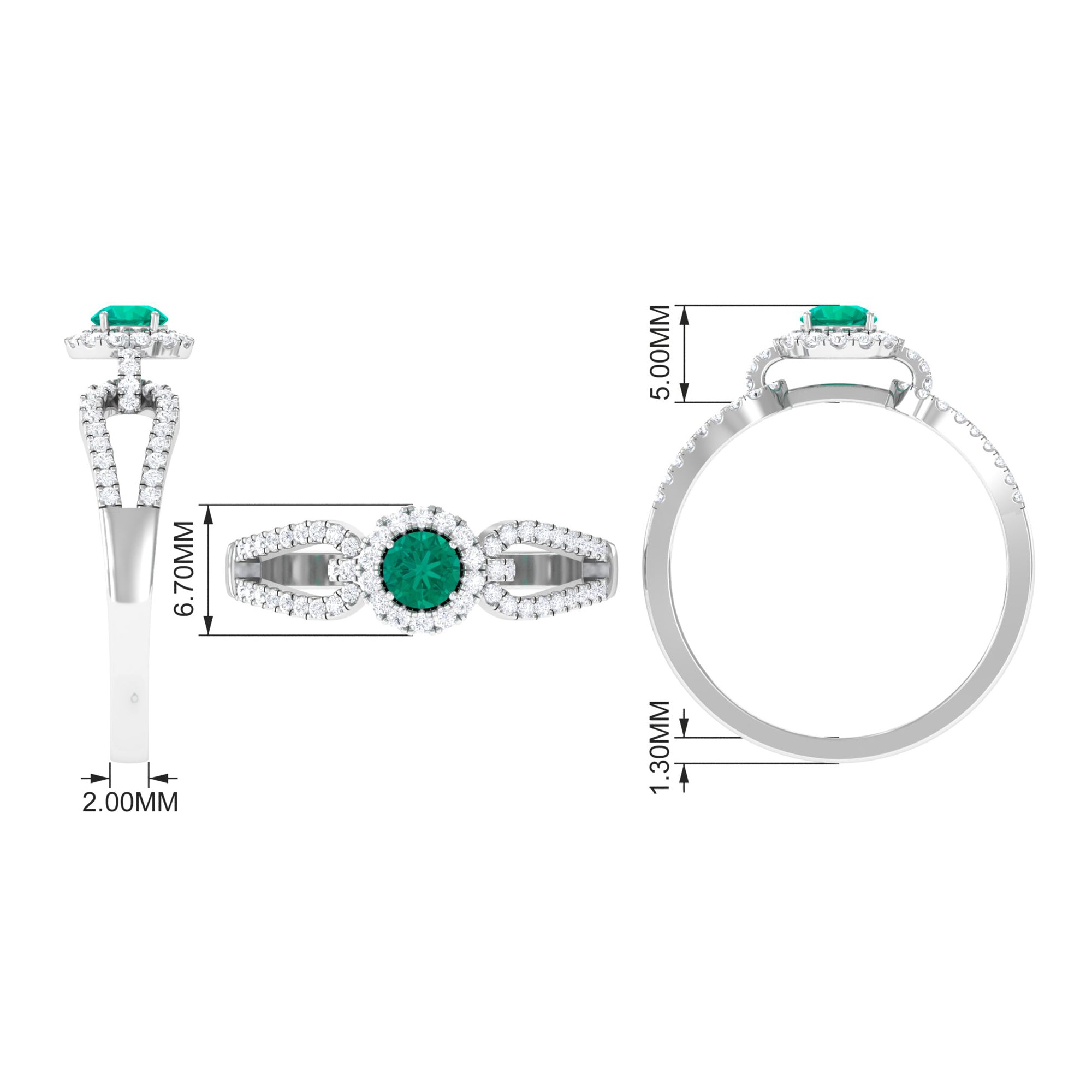 Split Shank Engagement Ring with Emerald and Diamond Emerald - ( AAA ) - Quality - Rosec Jewels