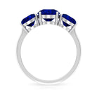 3.75 CT Created Blue Sapphire Three Stone Engagement Ring Lab Created Blue Sapphire - ( AAAA ) - Quality - Rosec Jewels