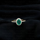 Created Emerald Classic Engagement Ring With Diamond Halo Lab Created Emerald - ( AAAA ) - Quality - Rosec Jewels