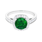 Round Shape Created Emerald Classic Halo Engagement Ring with Diamond Lab Created Emerald - ( AAAA ) - Quality - Rosec Jewels