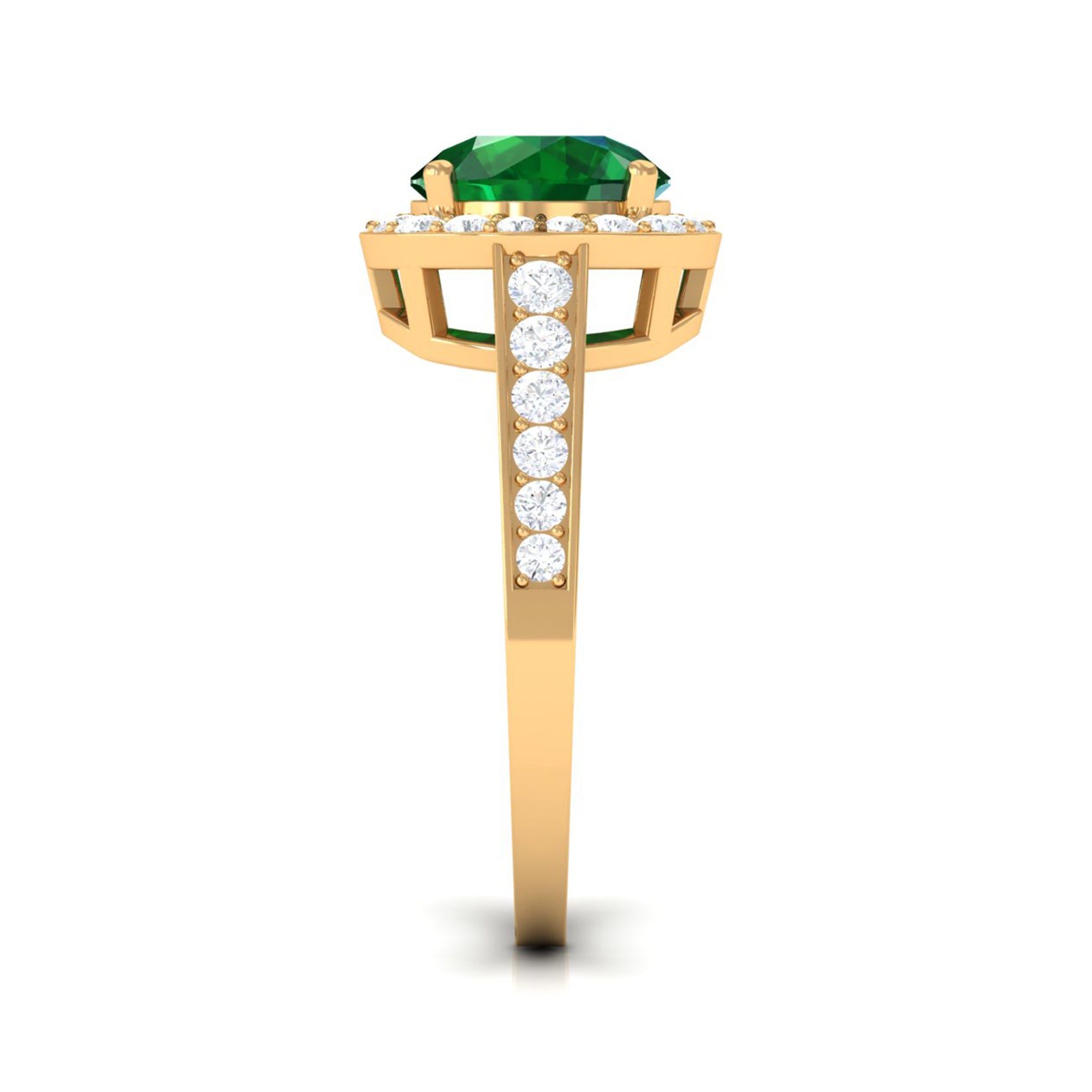 Round Shape Created Emerald Classic Halo Engagement Ring with Diamond Lab Created Emerald - ( AAAA ) - Quality - Rosec Jewels