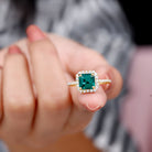 Asscher Cut Created Emerald Halo Engagement Ring with Diamond Lab Created Emerald - ( AAAA ) - Quality - Rosec Jewels