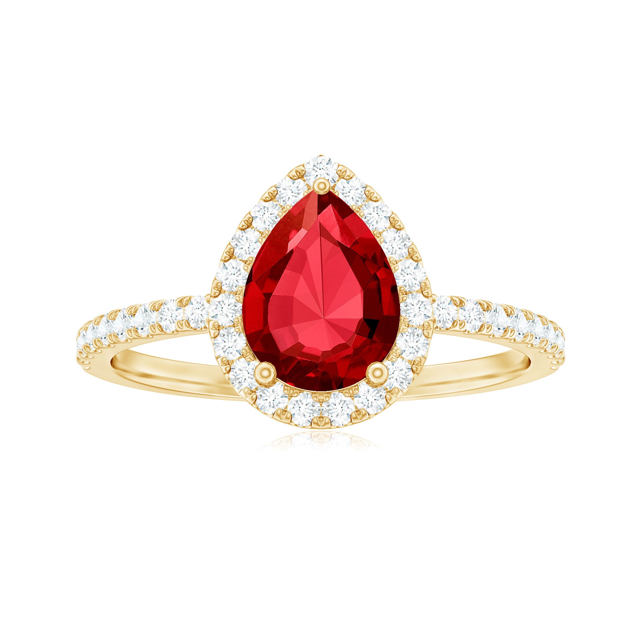 Pear Cut Lab Created Ruby Engagement Ring with Diamond Accent Lab Created Ruby - ( AAAA ) - Quality - Rosec Jewels